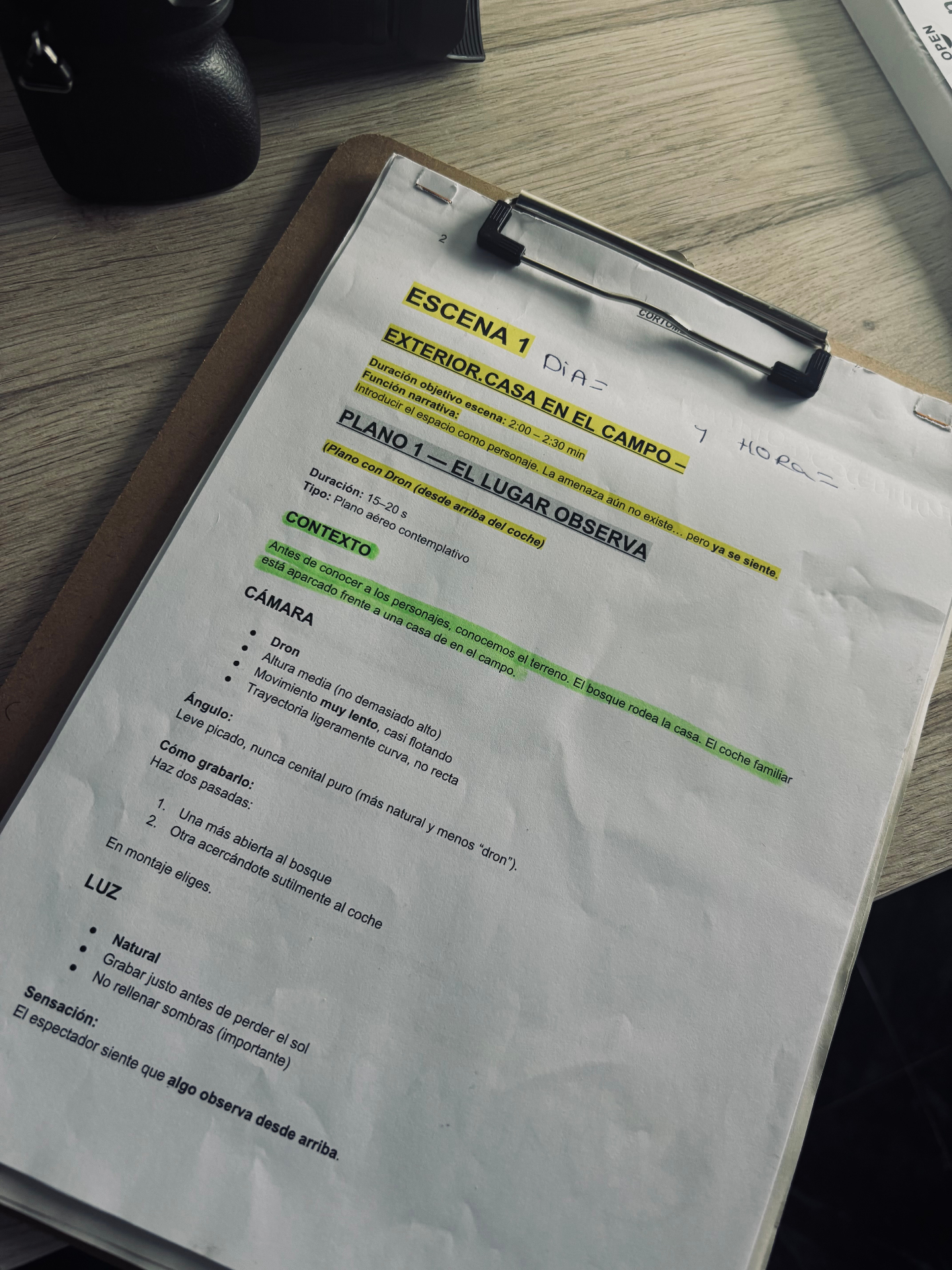 Storyboard trabajado del cortometraje